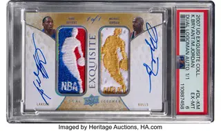 2007-08 Upper Deck Exquisite Collection Dual Logoman Autographs Michael Jordan & Kobe Bryant #DL-KM Signed PSA 6 - #'d 1/1